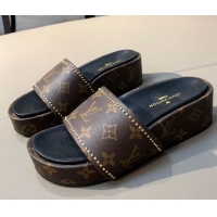 Top Quality Louis Vuitton Jumbo Studded Monogram Canvas Flatform Slide Sandals 061507