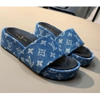 Good Quality Louis Vuitton Since 1854 Jumbo Flatform Slide Sandals 061508 Blue