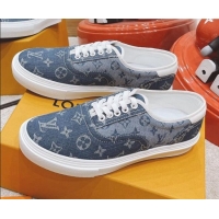 Hot Sale Louis Vuitton Men's Trocadero Richelieu Denim Canvas Sneakers Blue 061516