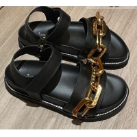 Low Price Louis Vuitton Paseo Flat Comfort Calfskin Chain Sandals 061519 Black