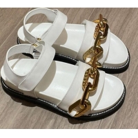 New Style Louis Vuitton Paseo Flat Comfort Calfskin Chain Sandals 061519 White