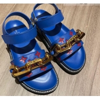 Low Price Louis Vuitton Paseo Flat Comfort Monogram Leather Chain Sandals 061519 Blue