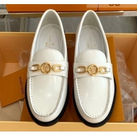 Pretty Style Louis Vuitton Chess Glazed Leather Flat Loafers White 070548