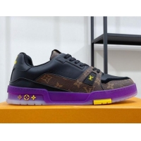 Cheap Price Louis Vuitton Men's Trainer Leather and Monogram Canvas Sneakers 070556 Purple