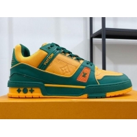 Famous Brand Louis Vuitton Men's Trainer Monogram Leather Sneakers 070559 Orange/Green