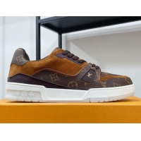 Low Cost Louis Vuitton Men's Trainer Monogram Canvas and Suede Sneakers 070565 Brown