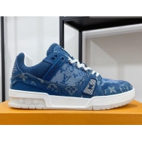 Classic Hot Louis Vuitton Men's Trainer Monogram Denim Sneakers Blue 070567