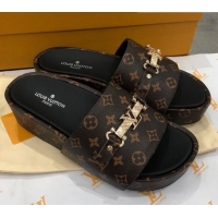 Unique Grade Louis Vuitton Jumbo LV Buckle Flatform Slide Sandals Monogram Canvas 070868