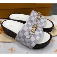 Top Quality Louis Vuitton Jumbo LV Buckle Flatform Slide Sandals Damier Azur Canvas 070869