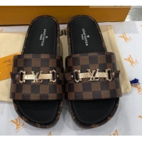 Best Price Louis Vuitton Jumbo LV Buckle Flatform Slide Sandals Damier Ebene Canvas 070870