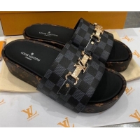 Top Quality Louis Vuitton Jumbo LV Buckle Flatform Slide Sandals Damier Graphite Canvas 070871