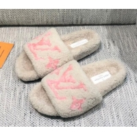 Perfect Louis Vuitton LV Wool Flat Slide Sandals 080964 White