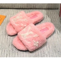 Low Cost Louis Vuitton LV Wool Flat Slide Sandals 080964 Pink