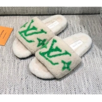 Good Product Louis Vuitton LV Wool Flat Slide Sandals 080964 White