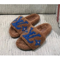 Good Looking Louis Vuitton LV Wool Flat Slide Sandals 080964 Brown