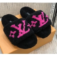 Trendy Design Louis Vuitton LV Wool Flat Slide Sandals 080964 Black