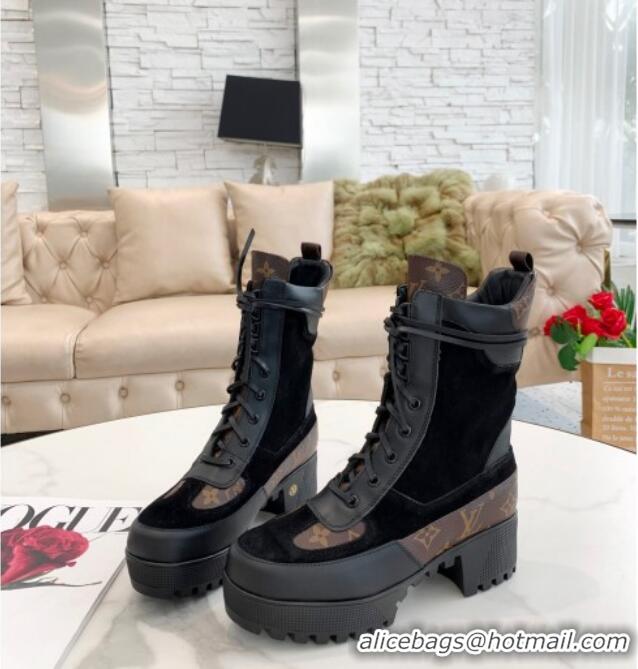 Discount Louis Vuitton Platform Desert Suede Ankle Boots 081006 Black