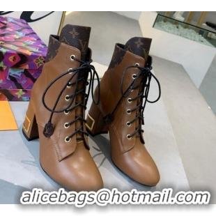 New Style Louis Vuitton Bliss Calfskin Ankle Boots Brown/Monogram Canvas 081016