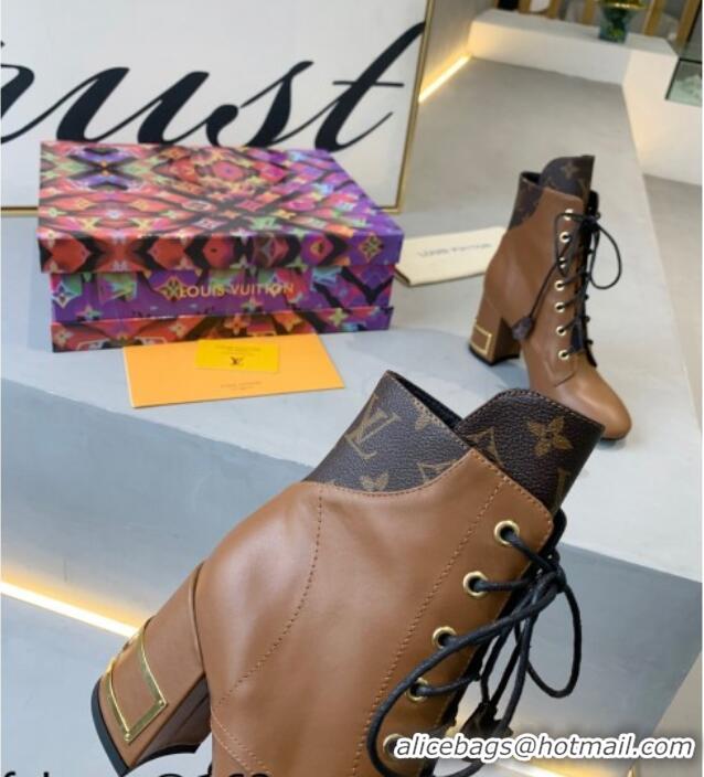 New Style Louis Vuitton Bliss Calfskin Ankle Boots Brown/Monogram Canvas 081016