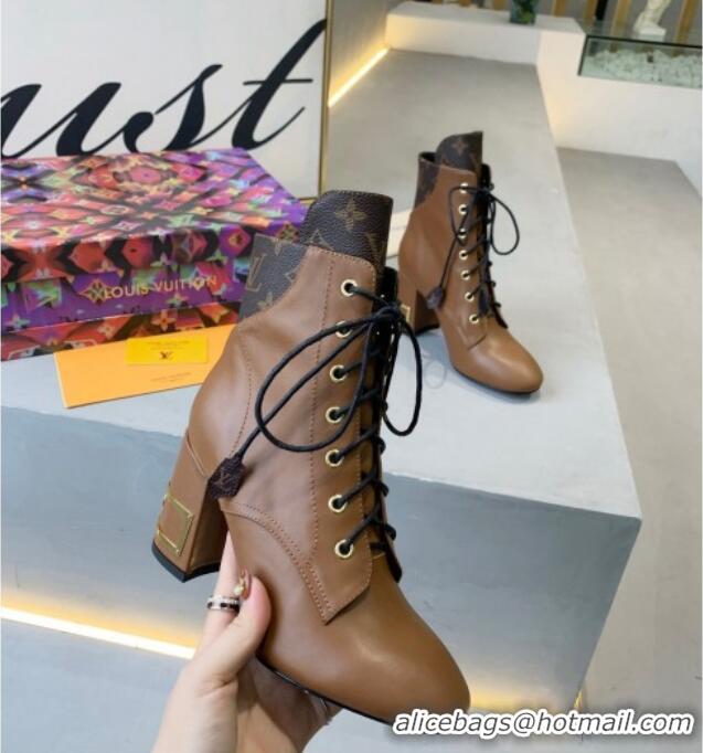 New Style Louis Vuitton Bliss Calfskin Ankle Boots Brown/Monogram Canvas 081016