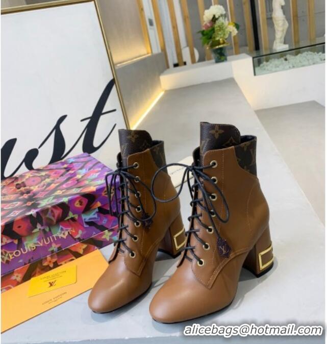 New Style Louis Vuitton Bliss Calfskin Ankle Boots Brown/Monogram Canvas 081016