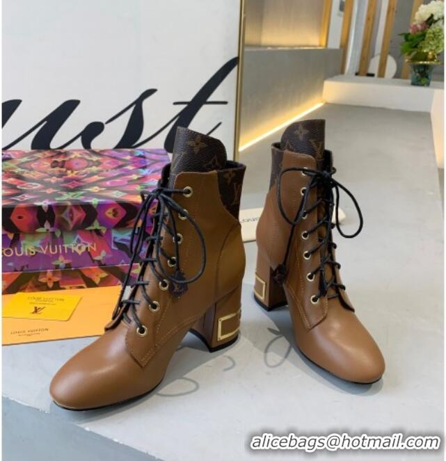 New Style Louis Vuitton Bliss Calfskin Ankle Boots Brown/Monogram Canvas 081016