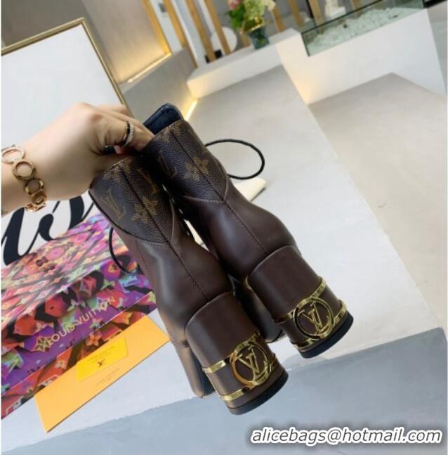 Cheap Price Louis Vuitton Bliss Calfskin Ankle Boots Brown/Monogram Canvas 081013