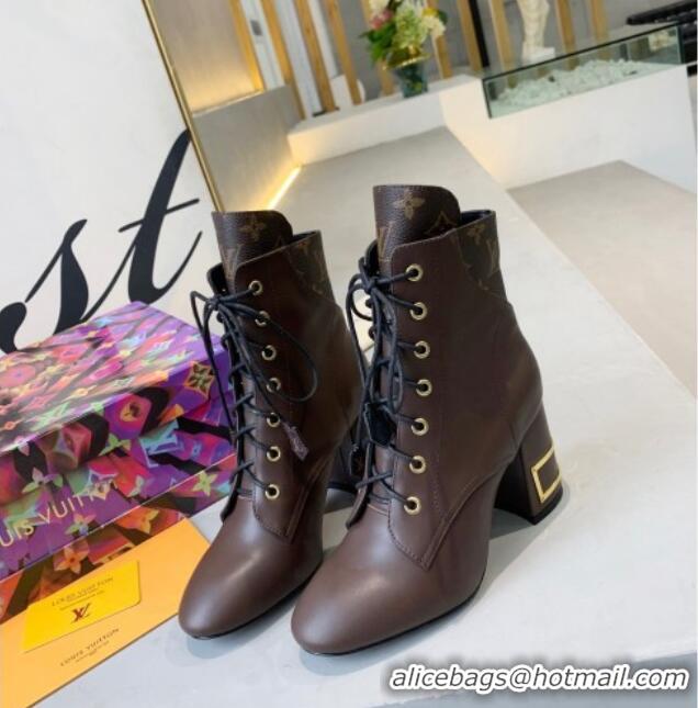 Cheap Price Louis Vuitton Bliss Calfskin Ankle Boots Brown/Monogram Canvas 081013