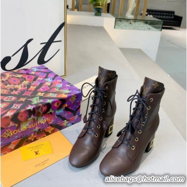 Cheap Price Louis Vuitton Bliss Calfskin Ankle Boots Brown/Monogram Canvas 081013