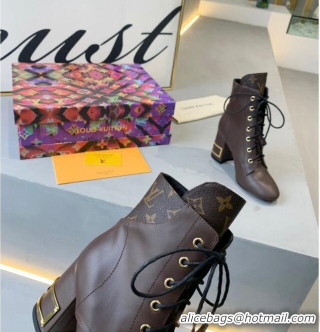 Cheap Price Louis Vuitton Bliss Calfskin Ankle Boots Brown/Monogram Canvas 081013