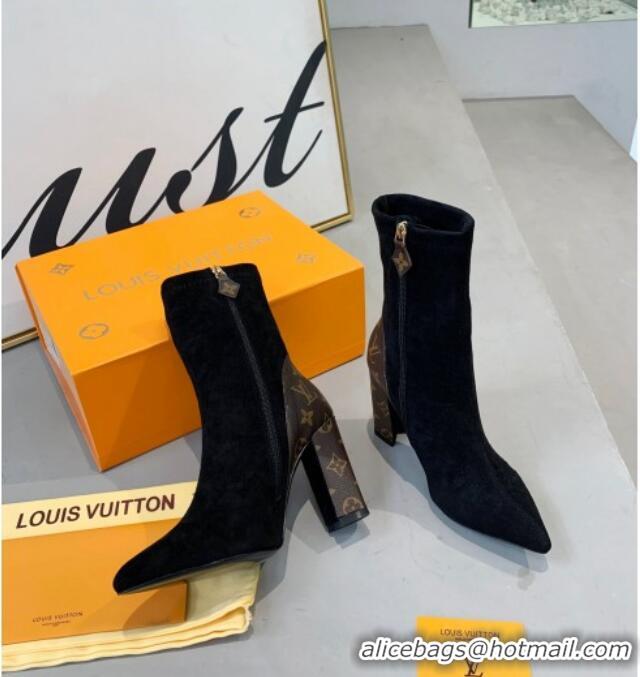 Unique Style Louis Vuitton Since 1854 Back Suede Ankle Boots Black/Monogram Canvas 081017