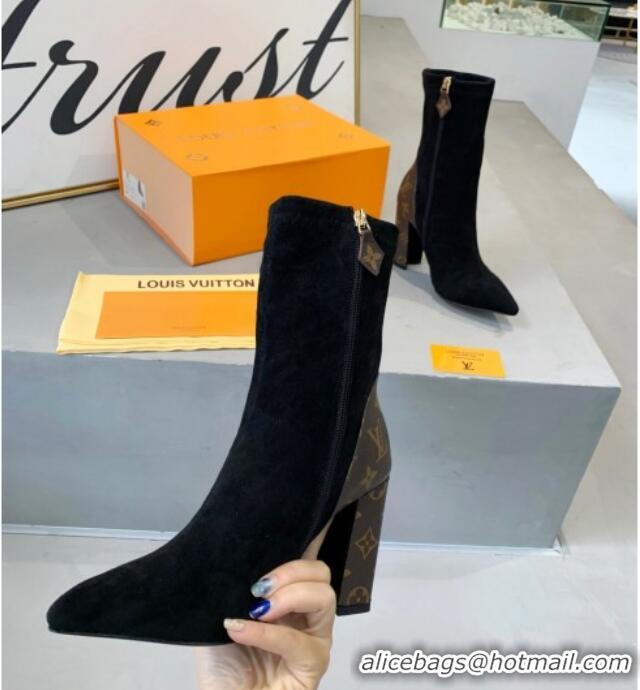 Unique Style Louis Vuitton Since 1854 Back Suede Ankle Boots Black/Monogram Canvas 081017