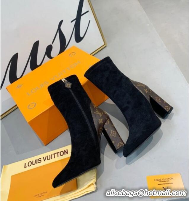 Unique Style Louis Vuitton Since 1854 Back Suede Ankle Boots Black/Monogram Canvas 081017