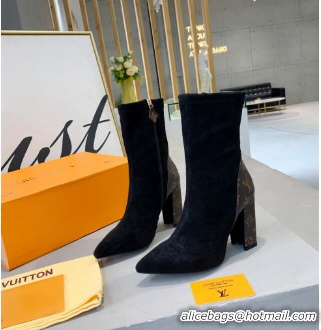 Unique Style Louis Vuitton Since 1854 Back Suede Ankle Boots Black/Monogram Canvas 081017