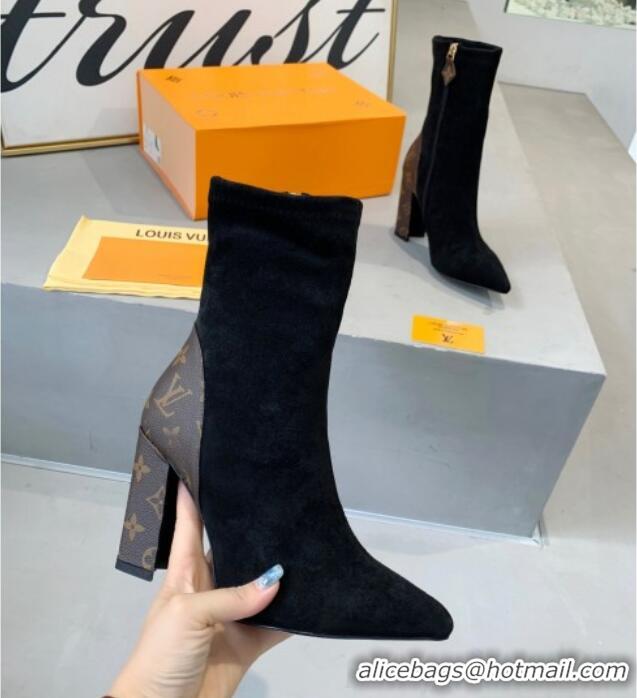 Unique Style Louis Vuitton Since 1854 Back Suede Ankle Boots Black/Monogram Canvas 081017