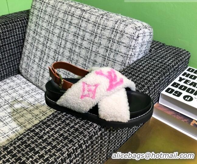 Lower Price Louis Vuitton Paseo Logo Wool Flat Comfort Sandals 081020 White/Pink