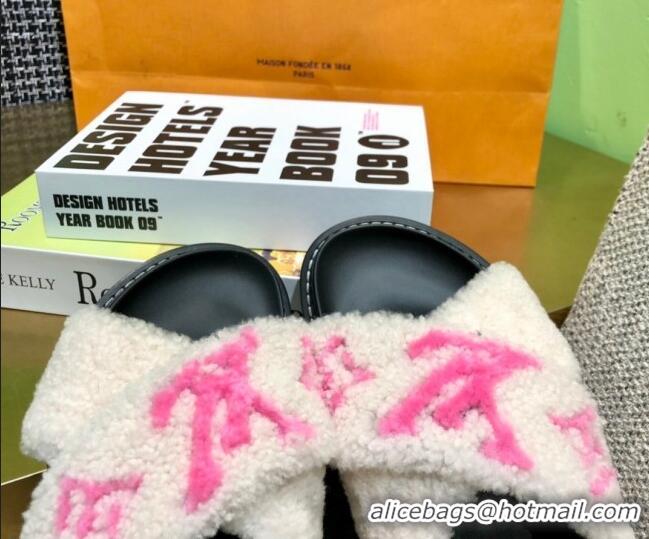 Lower Price Louis Vuitton Paseo Logo Wool Flat Comfort Sandals 081020 White/Pink