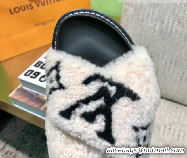 Super Quality Louis Vuitton Paseo Logo Wool Flat Comfort Sandals 081020 White/Black