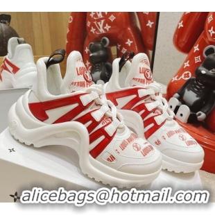 Fashion Louis Vuitton LV Archlight Signature Print Sneakers 082027 White/Red