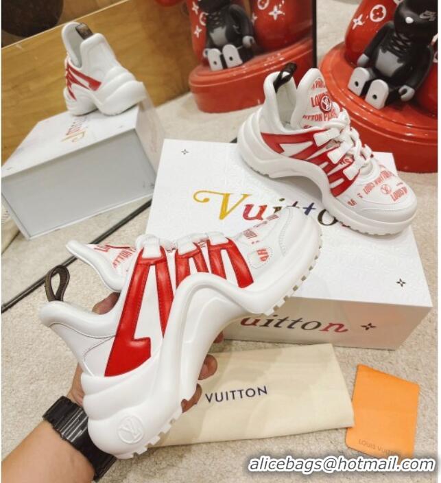 Fashion Louis Vuitton LV Archlight Signature Print Sneakers 082027 White/Red