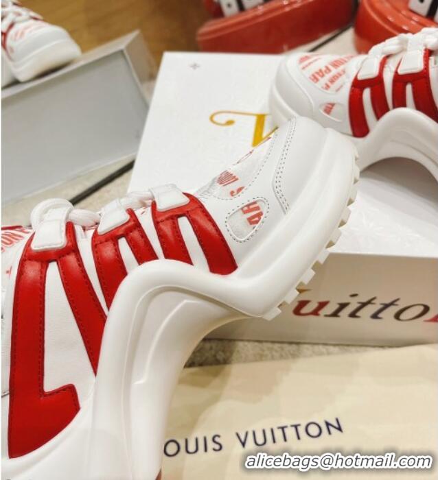 Fashion Louis Vuitton LV Archlight Signature Print Sneakers 082027 White/Red