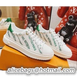 Discount Louis Vuitton Time Out Signature Print Leather Sneakers 082030 White/Green