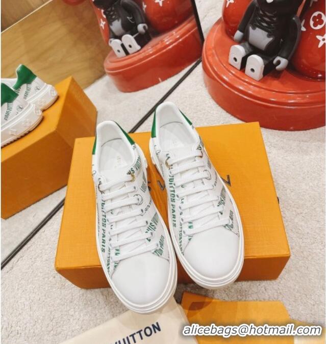 Discount Louis Vuitton Time Out Signature Print Leather Sneakers 082030 White/Green