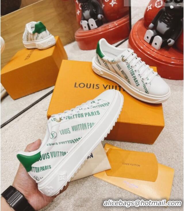 Discount Louis Vuitton Time Out Signature Print Leather Sneakers 082030 White/Green