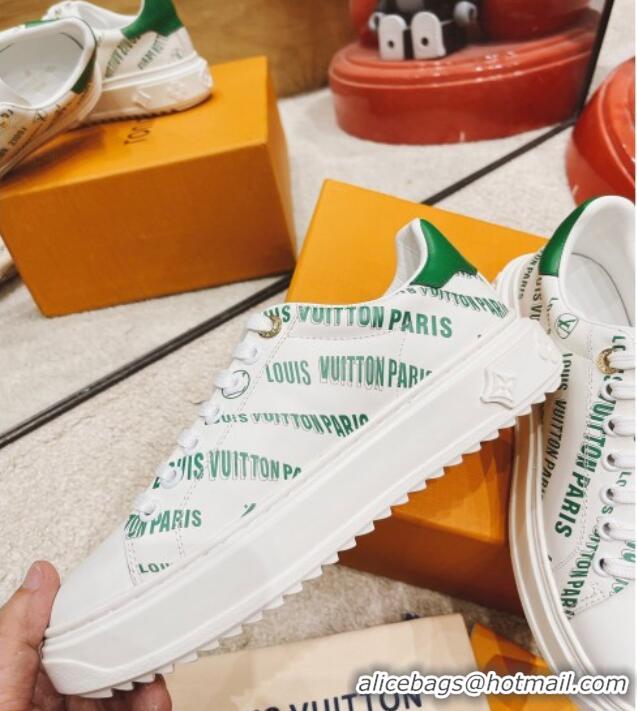 Discount Louis Vuitton Time Out Signature Print Leather Sneakers 082030 White/Green