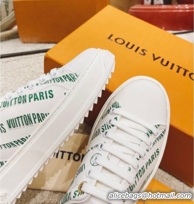 Discount Louis Vuitton Time Out Signature Print Leather Sneakers 082030 White/Green