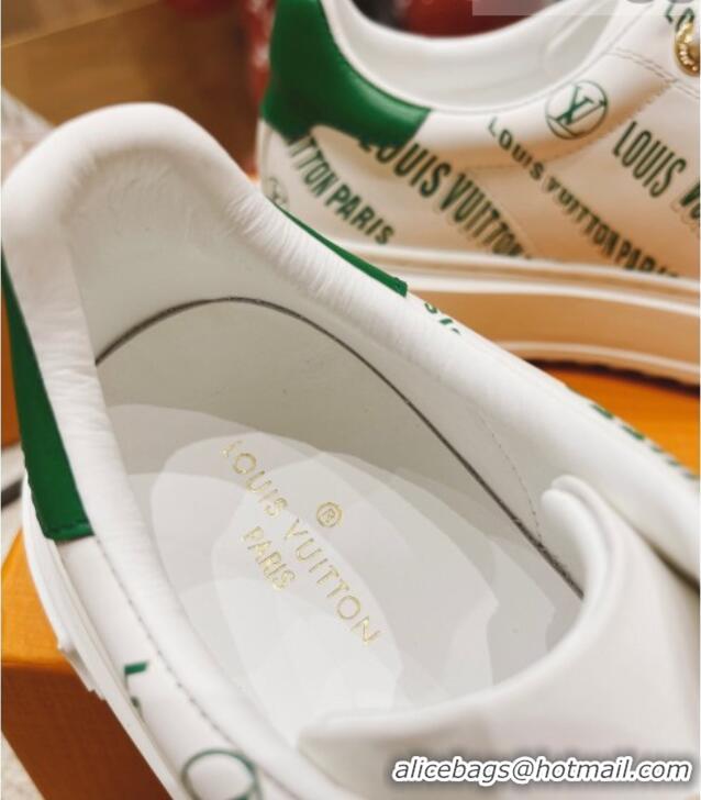 Discount Louis Vuitton Time Out Signature Print Leather Sneakers 082030 White/Green