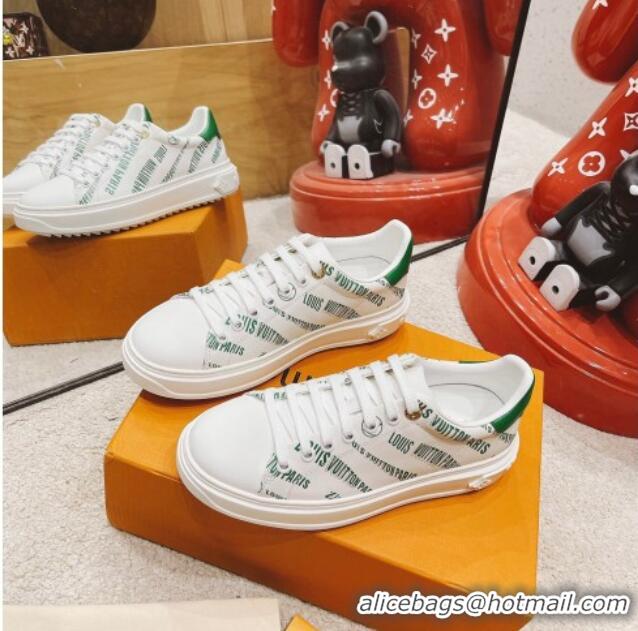 Discount Louis Vuitton Time Out Signature Print Leather Sneakers 082030 White/Green