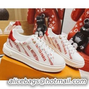 Perfect Louis Vuitton Time Out Signature Print Leather Sneakers 082030 White/Red