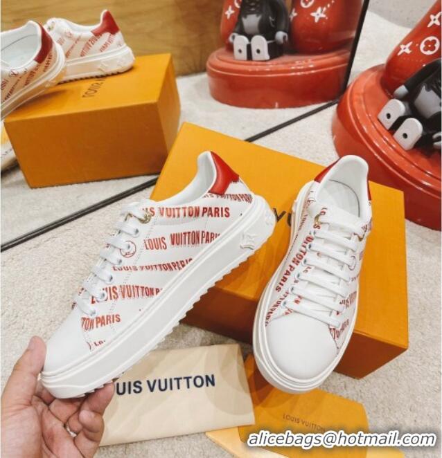 Perfect Louis Vuitton Time Out Signature Print Leather Sneakers 082030 White/Red